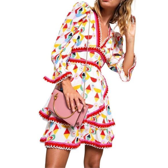 CeliaB Gracia V-Neck Tiered Mini Dress Dress Multicolor Women's Size S - Picture 1 of 8